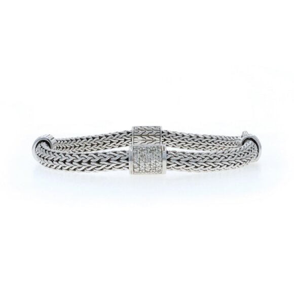 John Hardy Four Station Icon Diamond Bracelet 6 1/2" - Sterling 925 Round .75ctw - Picture 3 of 8